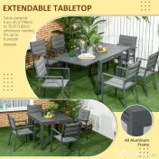 Outsunny Set de gradina din aluminiu, 7 bucati cu masa extensibila si 6 scaune, gri | Aosom Romania