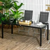 Masa pentru exterior Outsunny cu 8 locuri cu blat din sticla securizata, negru | Aosom Romania 