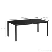 Masa pentru exterior Outsunny cu 8 locuri cu blat din sticla securizata, negru | Aosom Romania 