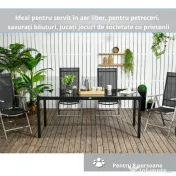 Masa pentru exterior Outsunny cu 8 locuri cu blat din sticla securizata, negru | Aosom Romania 