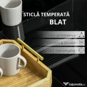 Masa pentru exterior Outsunny cu 8 locuri cu blat din sticla securizata, negru | Aosom Romania 