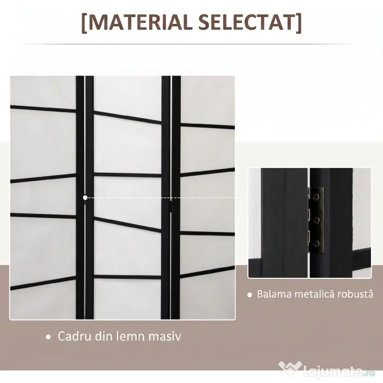 HOMCOM Separator de camera cu 3 panouri, ecrane de confidentialitate pliabile portabile din lemn de interior | Aosom Romania