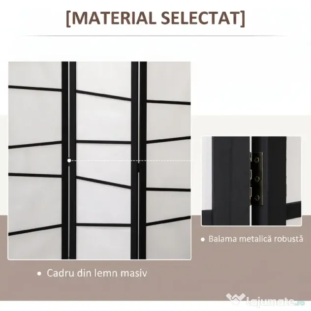 HOMCOM Separator de camera cu 3 panouri, ecrane de confidentialitate pliabile portabile din lemn de interior | Aosom Romania