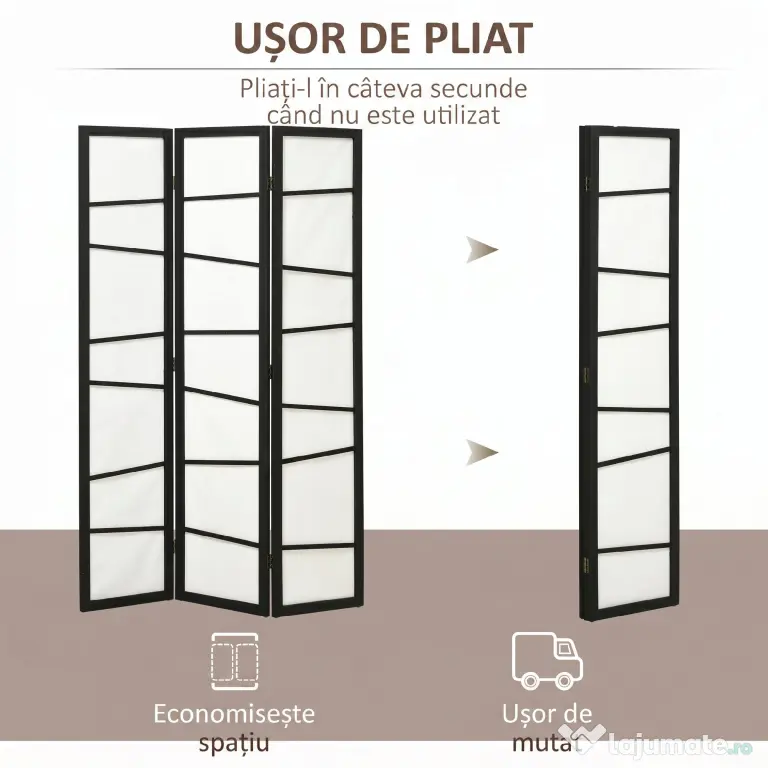 HOMCOM Separator de camera cu 3 panouri, ecrane de confidentialitate pliabile portabile din lemn de interior | Aosom Romania