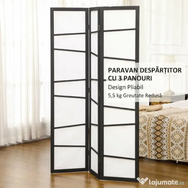 HOMCOM Separator de camera cu 3 panouri, ecrane de confidentialitate pliabile portabile din lemn de interior | Aosom Romania