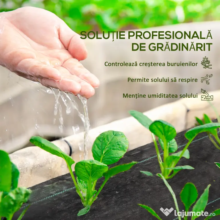 Outsunny Folie pentru Mulcire 60g/m², Respirabilă și Anti-UV din Polipropilena, 100x2 m, Negru