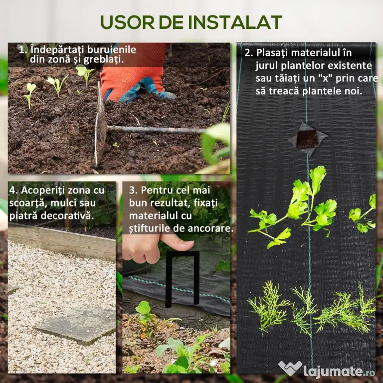 Outsunny Folie pentru Mulcire 60g/m², Respirabilă și Anti-UV din Polipropilena, 100x2 m, Negru