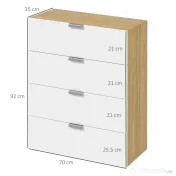 Comodă HOMCOM cu Sertare Lucioase | 4 Sertare pentru Depozitare | Ideală pentru Dormitor sau Sufragerie | Alb și Natural | Aosom Romania 