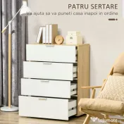 Comodă HOMCOM cu Sertare Lucioase | 4 Sertare pentru Depozitare | Ideală pentru Dormitor sau Sufragerie | Alb și Natural | Aosom Romania 