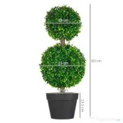 HOMCOM Arbore Buxus Artificial Sferic în Ghiveci 60 cm, Verde, Decorativ pentru Interior/Exterior, Rezistent la UV | Aosom Romania