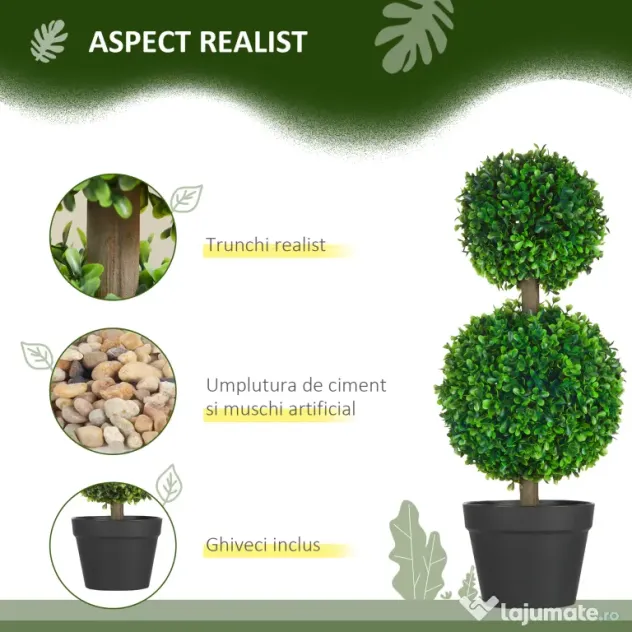 Homcom Buxus Artificial Sferic – Ghiveci Decor Interior & Exterior