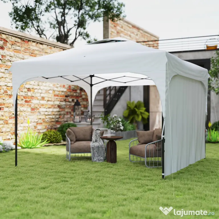 Outsunny Foișor de Grădină Pliabil 3x3 m cu Înălțime Reglabilă, din Poliester și Oțel, Alb | Aosom Romania