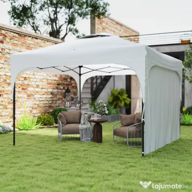 Outsunny Foișor de Grădină Pliabil 3x3 m cu Înălțime Reglabilă, din Poliester și Oțel, Alb | Aosom Romania