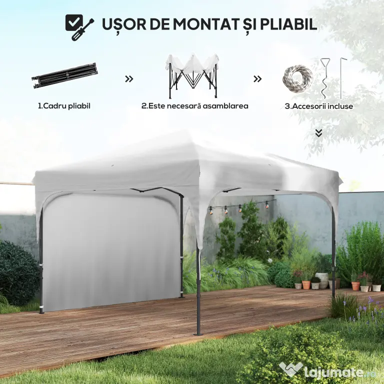 Outsunny Foișor de Grădină Pliabil 3x3 m cu Înălțime Reglabilă, din Poliester și Oțel, Alb | Aosom Romania