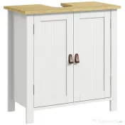 kleankin Mobilier sub-lavabo 2 usi raft reglabil 2 etaje interioare manere din PU 60 x 30 x 60 cm alb | Aosom Romania 