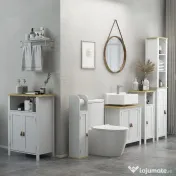 kleankin Mobilier sub-lavabo 2 usi raft reglabil 2 etaje interioare manere din PU 60 x 30 x 60 cm alb | Aosom Romania 