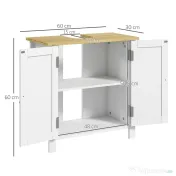 kleankin Mobilier sub-lavabo 2 usi raft reglabil 2 etaje interioare manere din PU 60 x 30 x 60 cm alb | Aosom Romania 