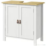 kleankin Mobilier sub-lavabo 2 usi raft reglabil 2 etaje interioare manere din PU 60 x 30 x 60 cm alb | Aosom Romania 