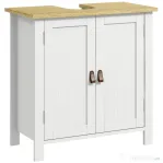 kleankin Mobilier sub-lavabo 2 usi raft reglabil 2 etaje interioare manere din PU 60 x 30 x 60 cm alb