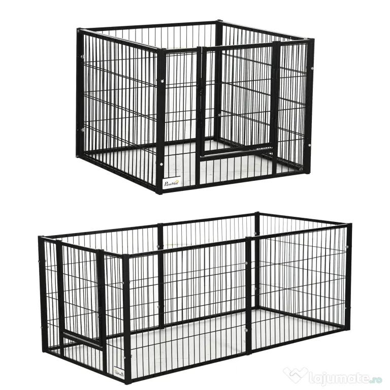 PawHut Tarc de Joacă pentru Animale, 6 Panouri din Oțel, Lungime Ajustabilă 82,5-150x61cm, Ideal pentru Interior/Exterior, Negru | Aosom Romania