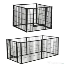 PawHut Tarc de Joacă pentru Animale, 6 Panouri din Oțel, Lungime Ajustabilă 82,5-150x61cm, Ideal pentru Interior/Exterior, Negru | Aosom Romania