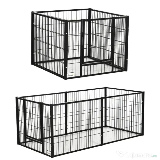 PawHut Tarc de Joacă pentru Animale, 6 Panouri din Oțel, Lungime Ajustabilă 82,5-150x61cm, Ideal pentru Interior/Exterior, Negru | Aosom Romania