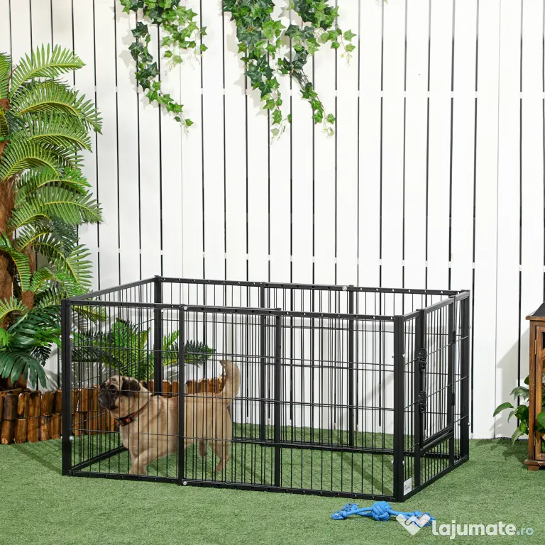 PawHut Tarc de Joacă pentru Animale, 6 Panouri din Oțel, Lungime Ajustabilă 82,5-150x61cm, Ideal pentru Interior/Exterior, Negru | Aosom Romania