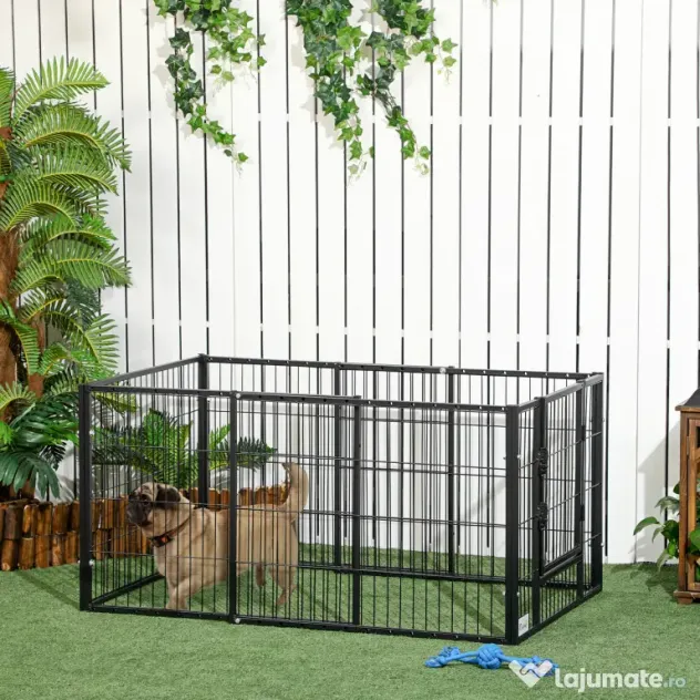PawHut Tarc de Joacă pentru Animale, 6 Panouri din Oțel, Lungime Ajustabilă 82,5-150x61cm, Ideal pentru Interior/Exterior, Negru | Aosom Romania