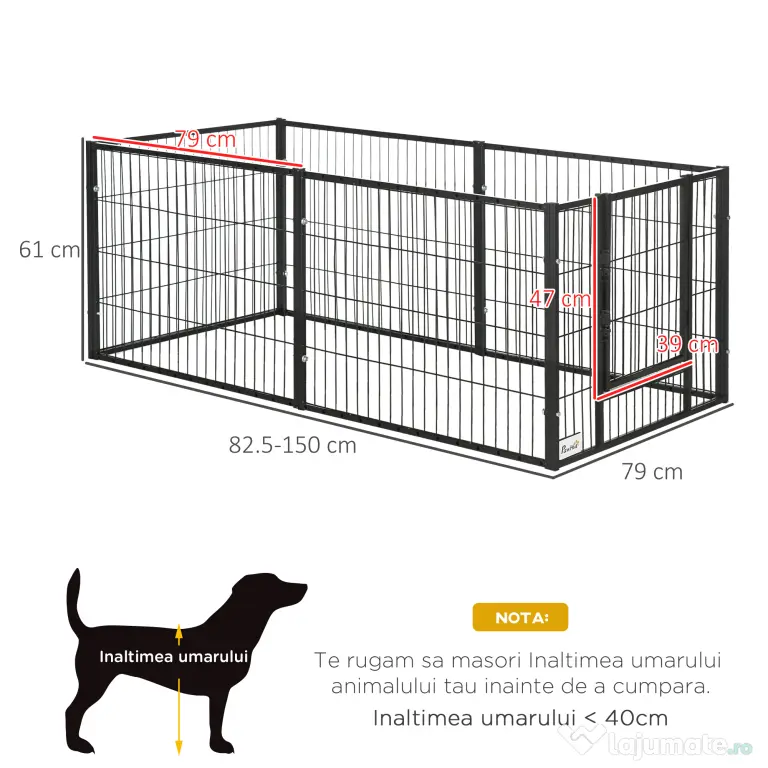 PawHut Tarc de Joacă pentru Animale, 6 Panouri din Oțel, Lungime Ajustabilă 82,5-150x61cm, Ideal pentru Interior/Exterior, Negru | Aosom Romania
