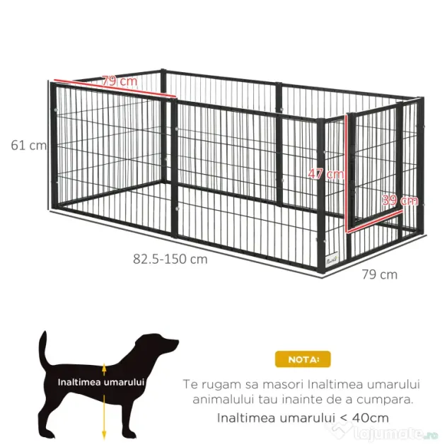 PawHut Tarc de Joacă pentru Animale, 6 Panouri din Oțel, Lungime Ajustabilă 82,5-150x61cm, Ideal pentru Interior/Exterior, Negru | Aosom Romania