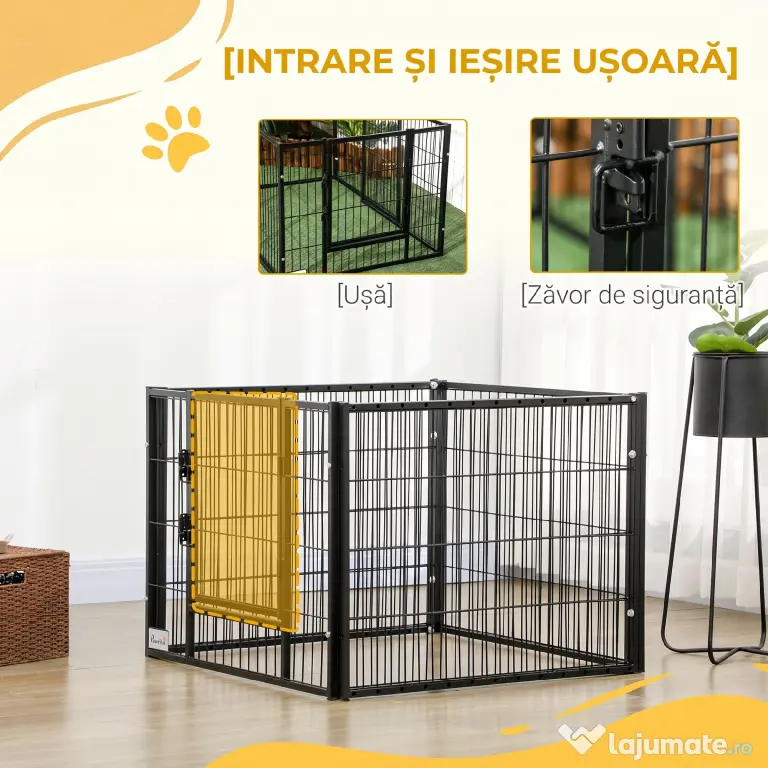 PawHut Tarc de Joacă pentru Animale, 6 Panouri din Oțel, Lungime Ajustabilă 82,5-150x61cm, Ideal pentru Interior/Exterior, Negru | Aosom Romania