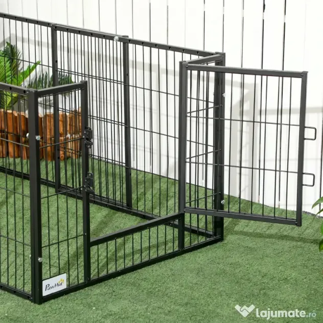 PawHut Tarc de Joacă pentru Animale, 6 Panouri din Oțel, Lungime Ajustabilă 82,5-150x61cm, Ideal pentru Interior/Exterior, Negru | Aosom Romania