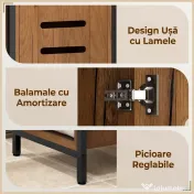 kleankin Dulap Baie Înalt și Îngust, Dulăpior Economisitor cu Uși Tip Jaluzea, 3 Rafturi Deschise, Maro Rustic | Aosom Romania