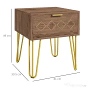 HOMCOM Noptiere Moderne Set 2 Bucati din PAL si Otel cu Sertar, 39.5x41x49 cm, Maro | Aosom Romania