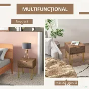HOMCOM Noptiere Moderne Set 2 Bucati din PAL si Otel cu Sertar, 39.5x41x49 cm, Maro | Aosom Romania