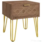 HOMCOM Noptiere Moderne Set 2 Piese din Plăci Aglomerate și Oțel cu Sertar, 39.5x41x49 cm, Maro