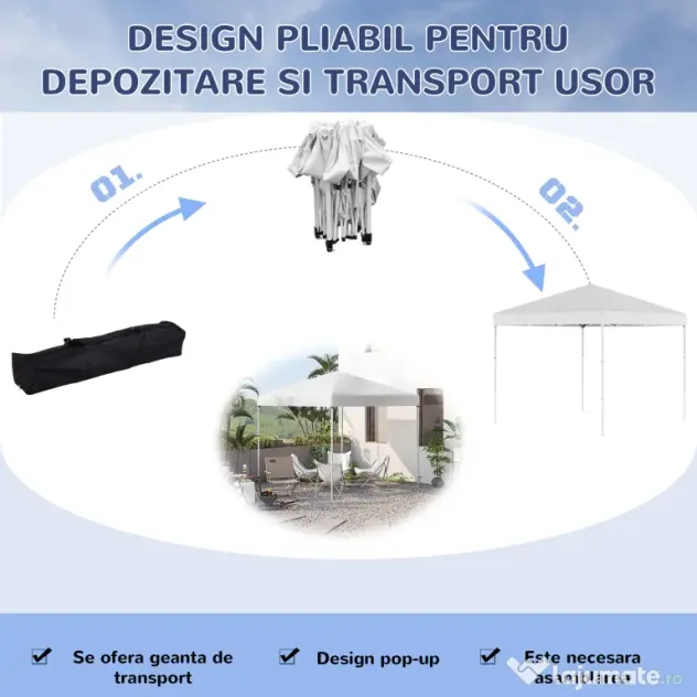 Outsunny Pavilion Pop Up Rezistent la Apă 2.45x2.45m cu Frânghii și Cuie din Oțel, Material Oxford, Albastru | Aosom Romania