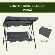 Outsunny Leagăn de Grădină cu 3 Locuri cu Copertină și Cadru din Oțel și Poliester, 172x110x153 cm, Gri 