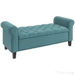 HOMCOM Bancă pentru Capătul Patului din Material Catifelat cu Compartiment de Depozitare și Mânere, 126x48.5x57 cm, Verde