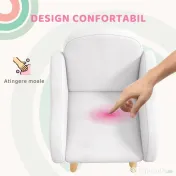 ZONEKIZ Fotoliu pentru copii cu brațe în formă de nor, cu picioare înclinate și material textil, 46 x 51 x 55 cm, alb | Aosom Romania 