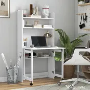 HOMCOM Birou cu Rafturi, Blat Pliabil, 2 Roți și 4 Rafturi, Birou Compact Modern cu Orificiu pentru Cabluri, Masă pentru Computer, Casă Birou Cameră de Studiu, 80x69x155 cm, Alb | Aosom Romania 