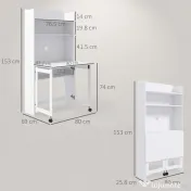 HOMCOM Birou cu Rafturi, Blat Pliabil, 2 Roți și 4 Rafturi, Birou Compact Modern cu Orificiu pentru Cabluri, Masă pentru Computer, Casă Birou Cameră de Studiu, 80x69x155 cm, Alb | Aosom Romania 