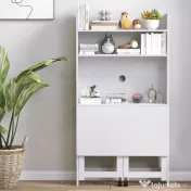 HOMCOM Birou cu Rafturi, Blat Pliabil, 2 Roți și 4 Rafturi, Birou Compact Modern cu Orificiu pentru Cabluri, Masă pentru Computer, Casă Birou Cameră de Studiu, 80x69x155 cm, Alb | Aosom Romania 