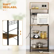 HOMCOM Raft de Bucatarie cu Prize Mutiple, Dulap pentru Microunde cu Rafturi și Mânere din Sârmă Stil Industrial, 90x42x130 cm, Maro | Aosom Romania 
