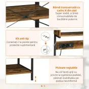 HOMCOM Raft de Bucatarie cu Prize Mutiple, Dulap pentru Microunde cu Rafturi și Mânere din Sârmă Stil Industrial, 90x42x130 cm, Maro | Aosom Romania 