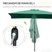 Outsunny Umbrelă de Grădină Înclinabilă cu Manivelă și 6 Spiţe, 2x3 m, Verde | Aosom Romania 