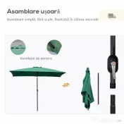 Outsunny Umbrelă de Grădină Înclinabilă cu Manivelă și 6 Spiţe, 2x3 m, Verde | Aosom Romania 