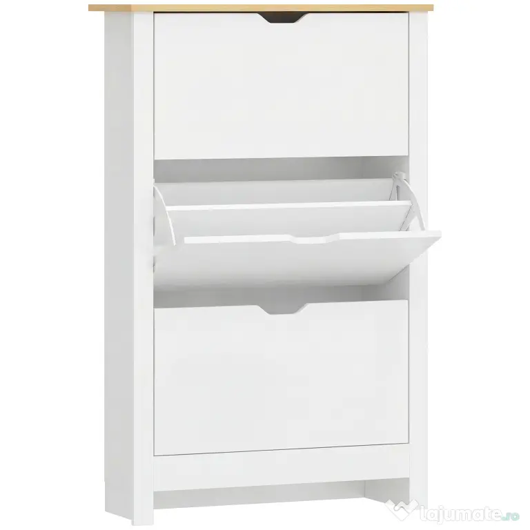 HOMCOM Dulap Slim pentru 18 Pantofi, 3 Sertare cu 2 Rafturi Reglabile Alb | Aosom Romania
