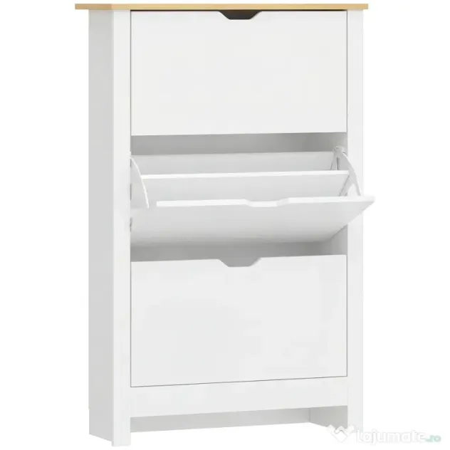 HOMCOM Dulap Slim pentru 18 Pantofi, 3 Sertare cu 2 Rafturi Reglabile Alb | Aosom Romania