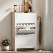 HOMCOM Dulap Slim pentru 18 Pantofi, 3 Sertare cu 2 Rafturi Reglabile Alb | Aosom Romania